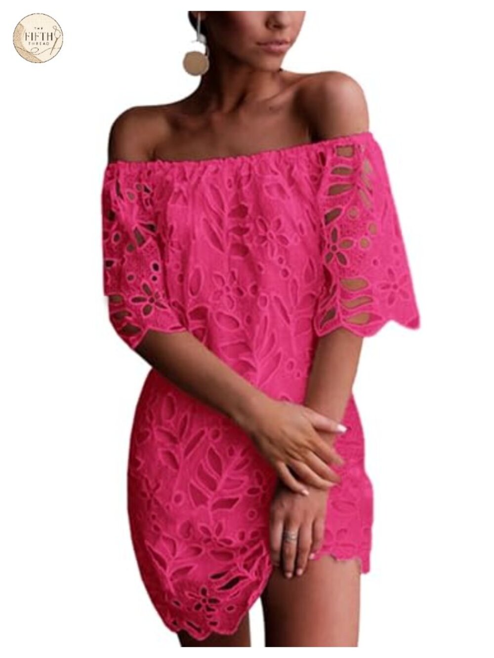 Boho Off the Shoulder Eyelet Lace Mini Dress Short Sleeve Floral Party